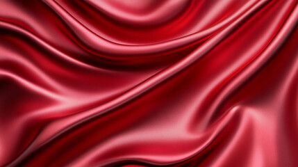 Fototapeta premium A Red silk satin background with waves of liquid paint, shiny and luxurious. Abstract texture for design or packaging in red color. Shiny, elegant fabric