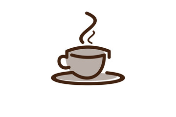 Abstract Line Art Coffee Cup Logo on Transparent Background