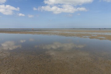 Low tide in the Lower Saxon Wadden Sea National Park, North Sea, Lower Saxony, Germany, Europe