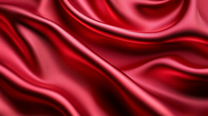 Obraz premium A Red silk satin background with waves of liquid paint, shiny and luxurious. Abstract texture for design or packaging in red color. Shiny, elegant fabric