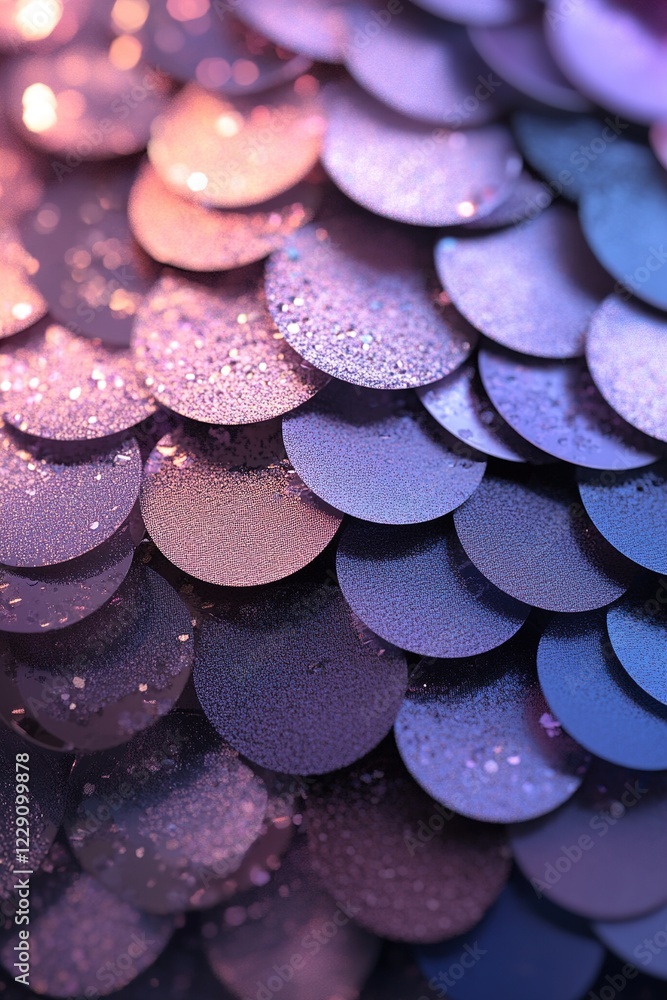 Poster concentric circles of varying sizes shimmer with hues of purple and pink, creating a dynamic visual 