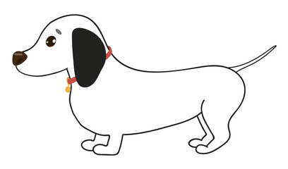 Funny dachshund dog breed. Hand drawn vector illustration with black and white outline dog.