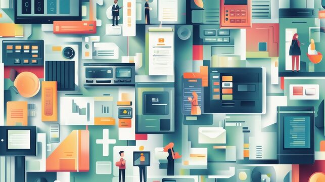 Payroll System Illustrations, vibrant flat vector art depicting various payroll processes, employee management, and financial transactions, engaging design