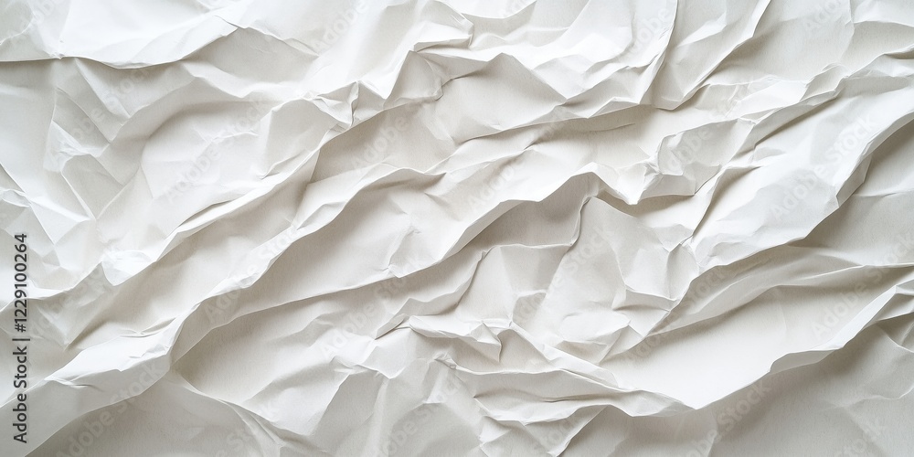 Poster crumpled white paper texture background for design and art projects, subtle shadows and highlights, 