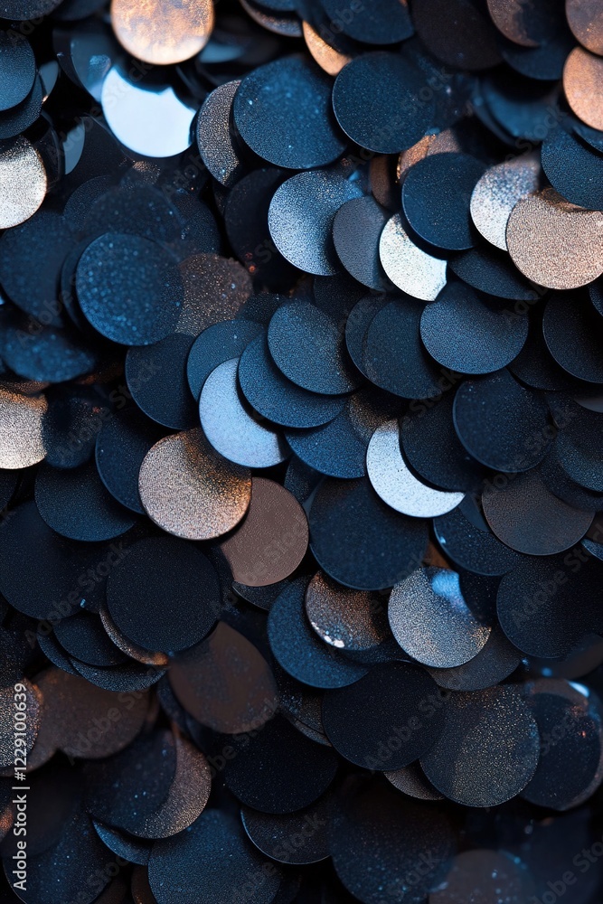 Poster a mesmerizing view of concentric circles created by shiny sequins in shades of blue and black. the d