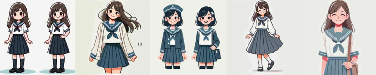 vector of a woman wearing a japanese school uniform