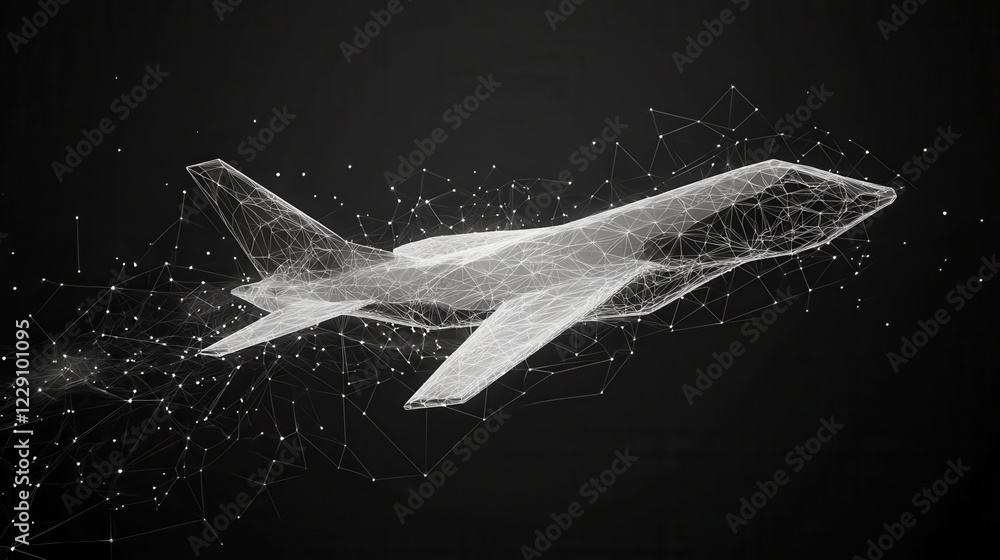 Poster abstract polygonal airplane on black background. ai and teamwork concept. 3d rendering