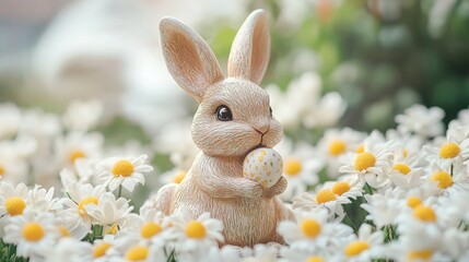 Fototapeta premium Adorable Easter Bunny Figurine in a Spring Garden