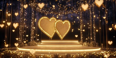 Obraz premium Romantic Golden Heart Setup Celebration Special Event