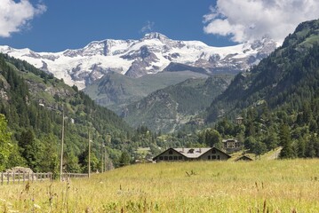 Lystal, behind Lys Glacier and Monte Rosa, Gressoney-Saint-Jean, Valle d' Aosta, Valle d' Aosta,...
