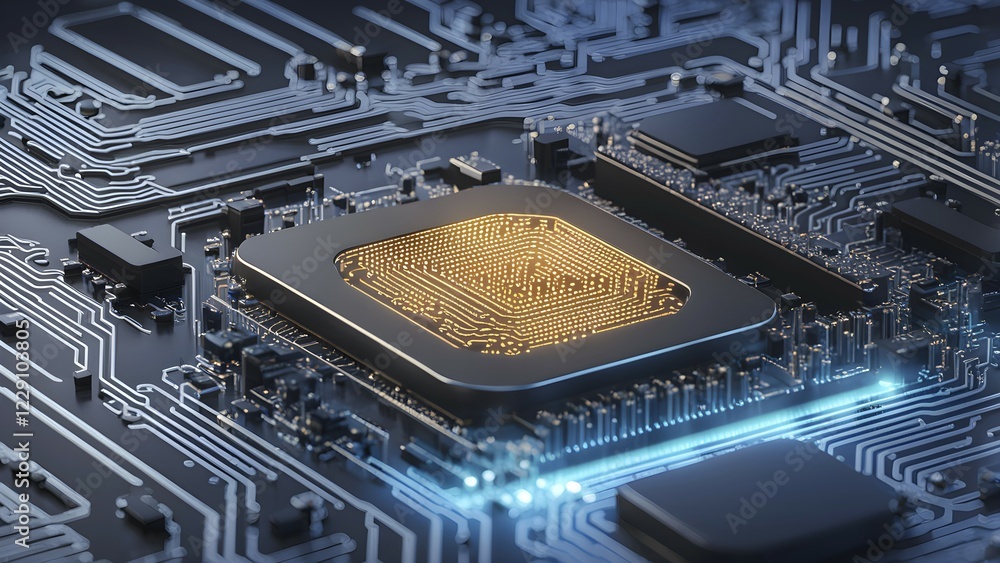 Aufkleber microchip architecture specifically observed in detail with connection and network, ai gnerated, ai 