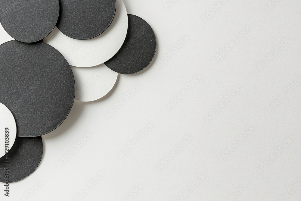 Aufkleber a series of black and white circles overlap on a light backdrop, showcasing a minimalist design appr