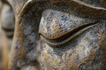 Obraz premium Close up of religious Buddha statue. Generative AI, AI generated