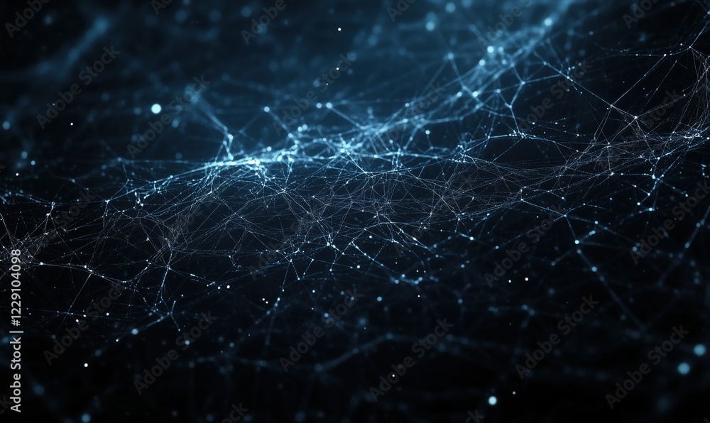 Poster abstract digital network connections with glowing nodes and lines, representing data flow and commun