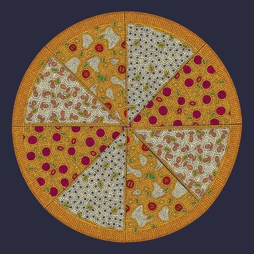 Mossaic tiles pizza pie, vector illustration