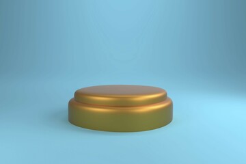 Golden podium on a blue background, 3d rendering
