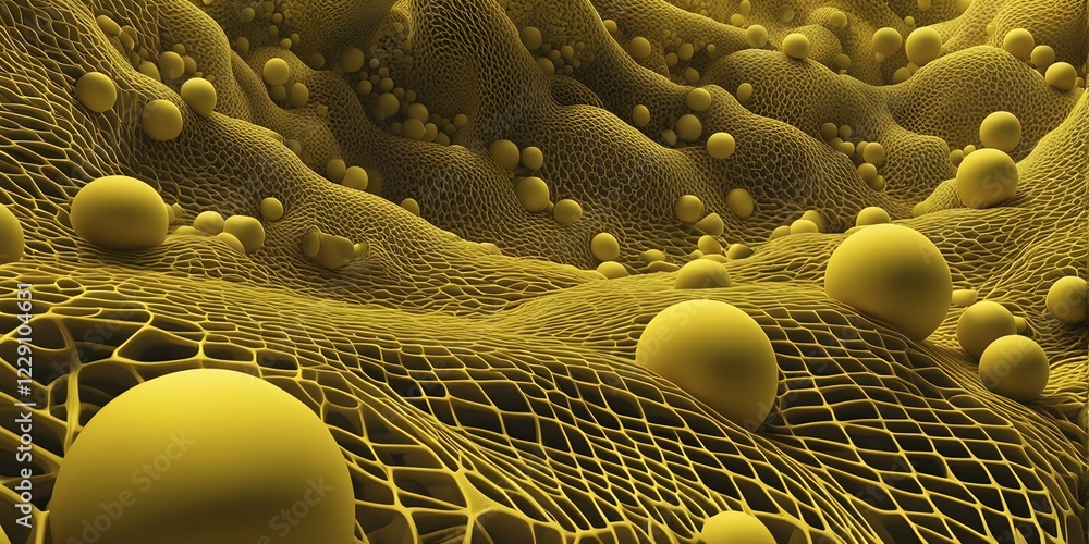 Poster abstract rendering of organic grid structure in a complex pattern in yellow color, ai generated