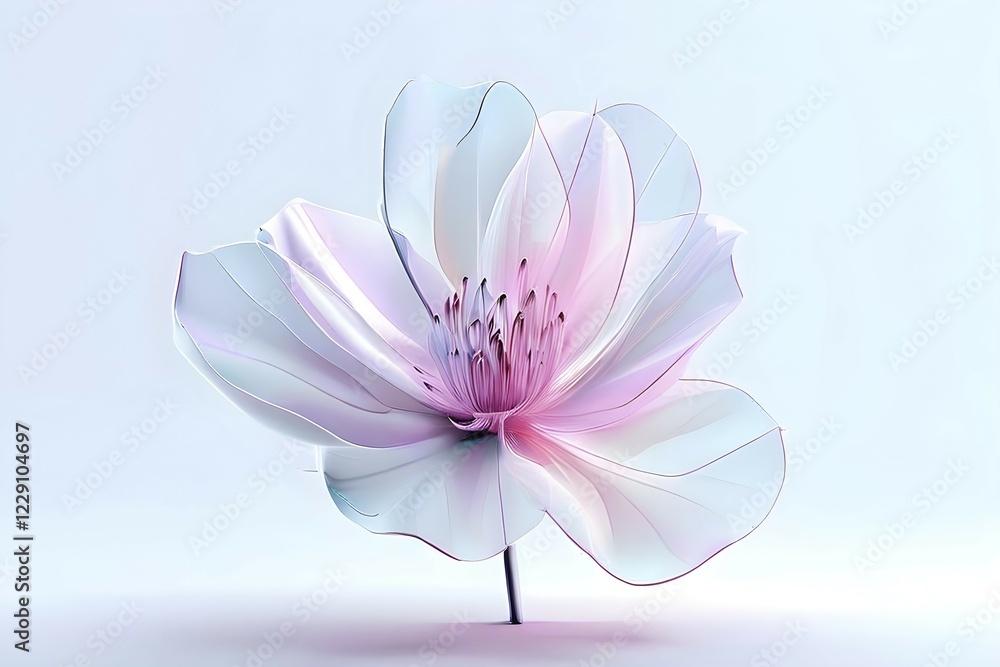 Poster digital rendered flower evolving in a futuristic forward botanical concept with minimalistic forms, 