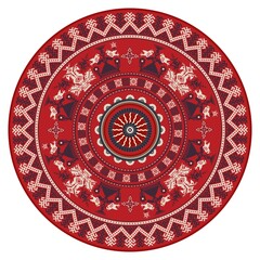 Vector round design element with traditional Russian embroidery symbols