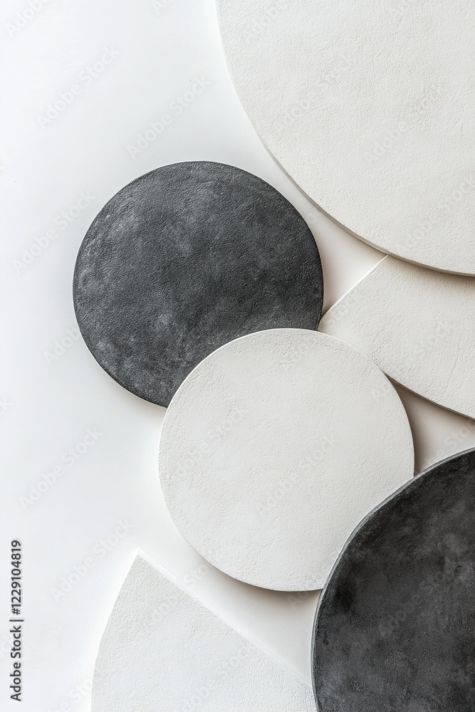 Poster this work features an arrangement of overlapping circular shapes in black and white, showcasing a bl