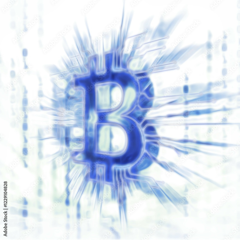 Poster bitcoin ₿ cryptocurrency in blockchain network, digital currency symbol. dynamic fractal illustratio
