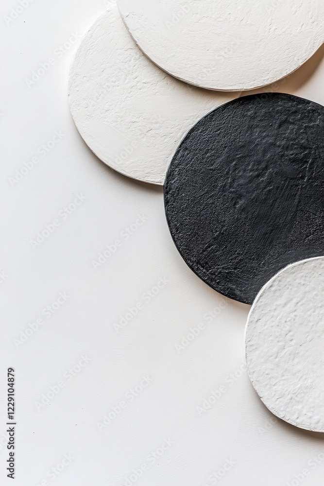 Poster circles in black and white overlap on a smooth surface, creating a visually striking contrast. the i