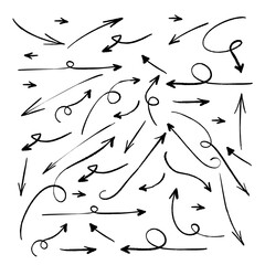 Vector illustration of whimsical hand drawn arrows for design purposes.