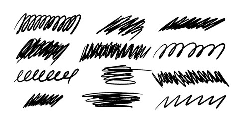 Set of hand drawn marker strikethrough and underline strokes. Different scribble lines and brush strokes. Doodle sketch.