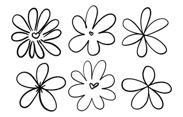 Monochrome hand drawn botanical set on a white background. Vector illustrations of flowers with rough, artistic lines.