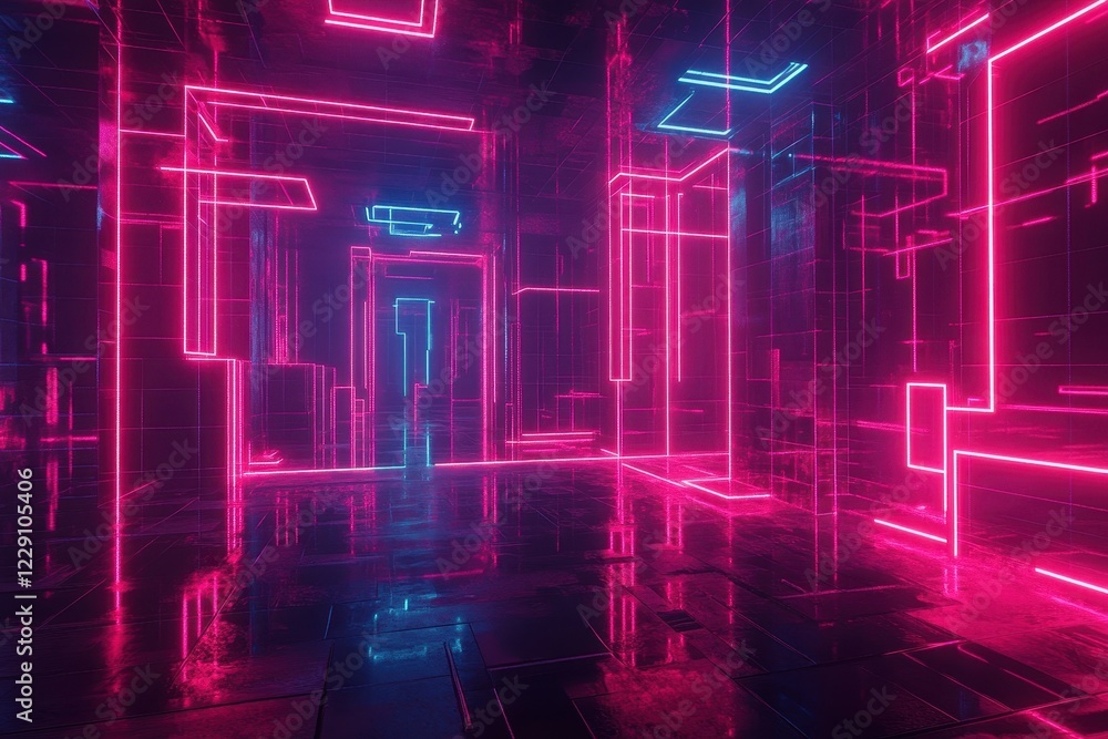 Poster vibrant neon visuals create a mesmerizing atmosphere in a pulsating digital space, hypnotic visuals 