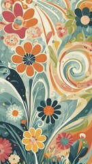 Playful, abstract illustration of a spring garden with exaggerated, colorful floral forms, and swirling lines suggesting movement and growth, AI generated