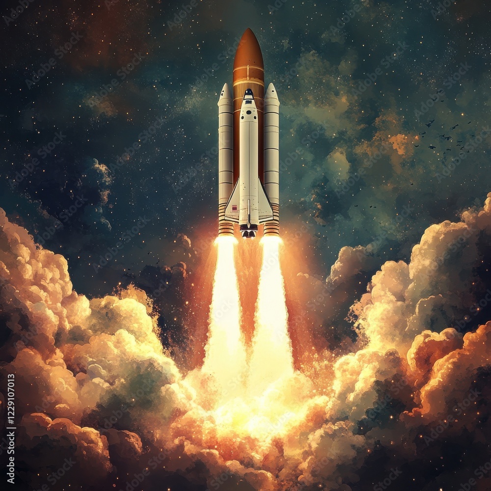 Aufkleber space rocket launch. beautiful illustration generated by ai, is not based on any specific real image