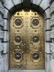 old attractive gold-colored entrance door