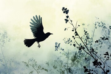 Fototapeta premium Bird in Flight: A Serene Nature Silhouette Art Print