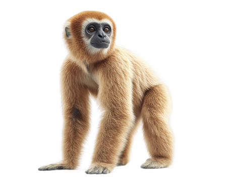 Monkey with a long tail stands on transparent background