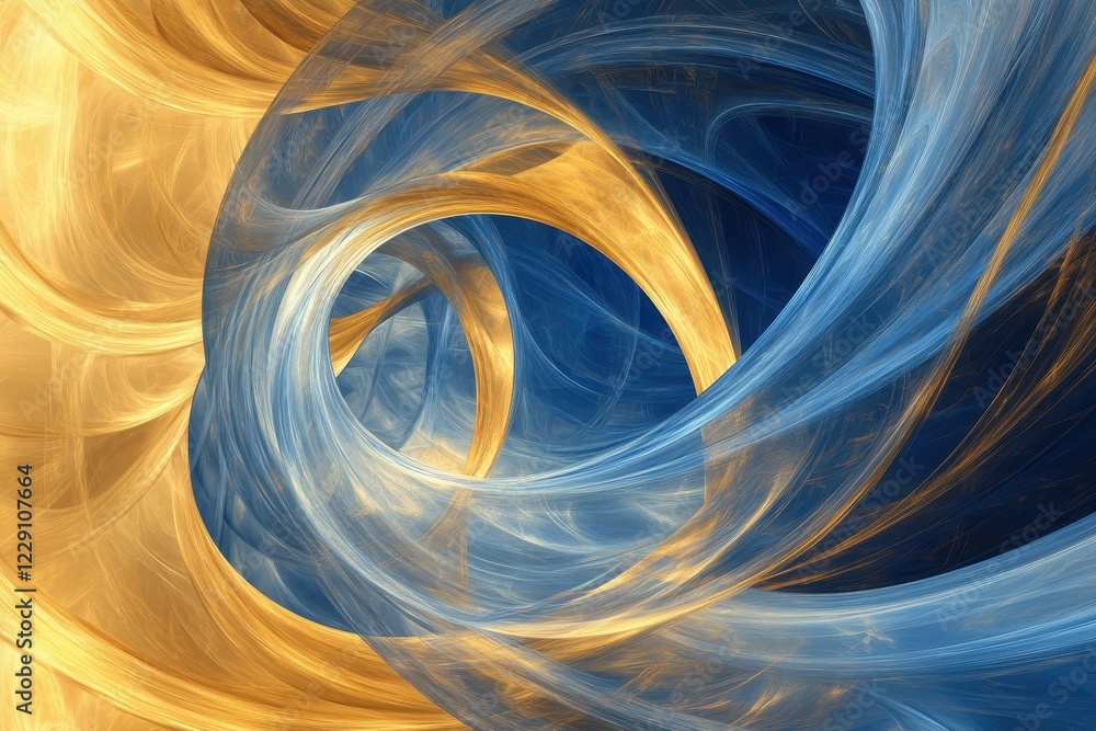 Poster Flowing abstract blue and gold marble pattern creating dynamic visual movement and depth, Abstract blue and gold marble pattern with flowing lines swirls, animated motion background