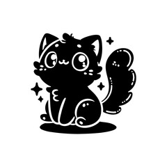 A collection of silhouette images of a cat in chibi style on a white background