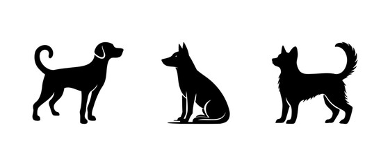 Collection of silhouette images of a dog on a white background