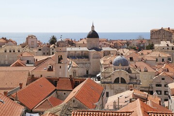 Fototapeta premium View from the city wall over the rooftops of the historic centre, Dubrovnik, Croatia, Europe