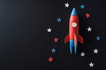 Back to school concept with rocket pencils on a chalkboard background Created with Generative AI technology