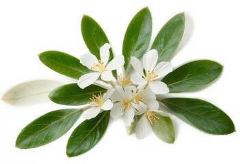 A close-up of eucalyptus flowers against a white background