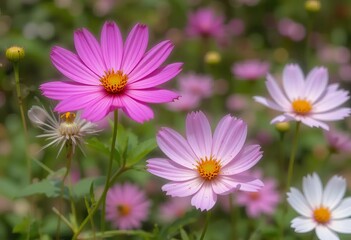Fototapeta premium A field of pink and purple cosmos flowers in Thailand
