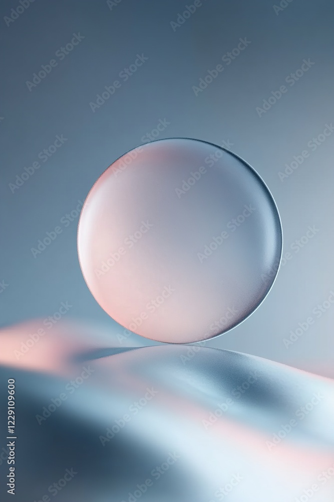 Poster a translucent orb hovers gracefully above a smooth surface, illuminated by soft lighting that create
