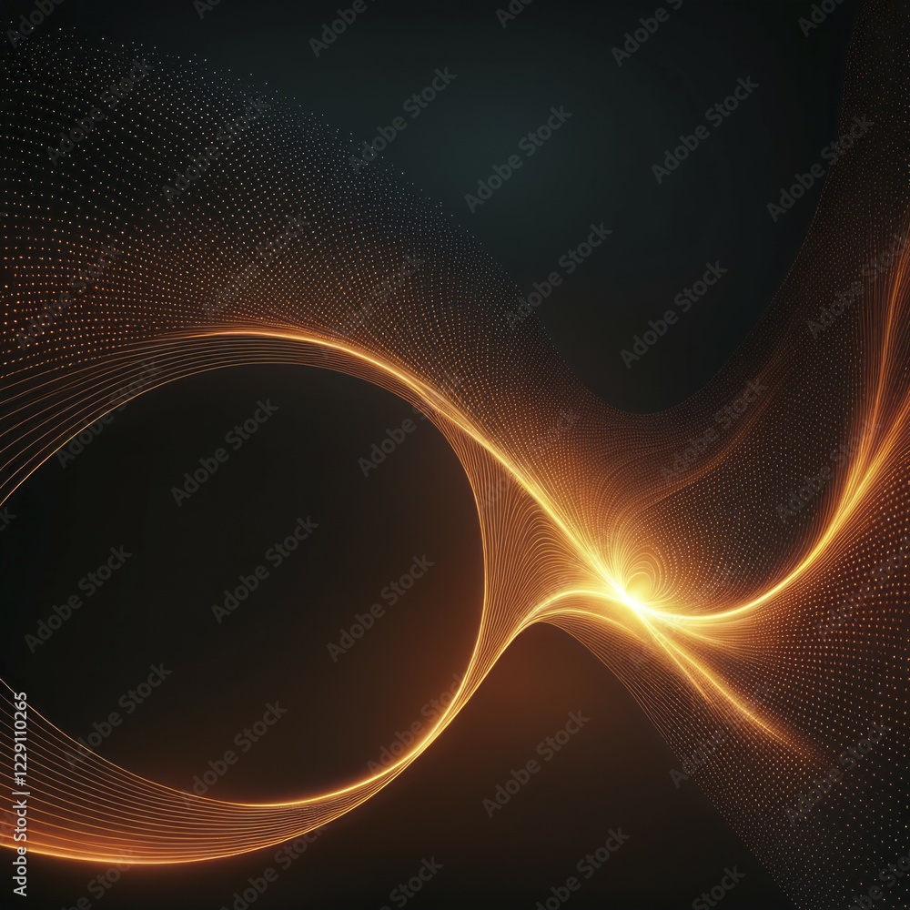 Poster flowing, swirling lines in orange create an abstract infinite loop on a dark background, evoking a s