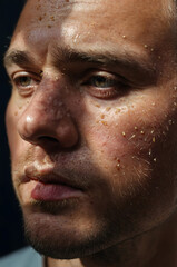 Obraz premium Portrait of a man with intense expression revealing textures and natural light dynamics