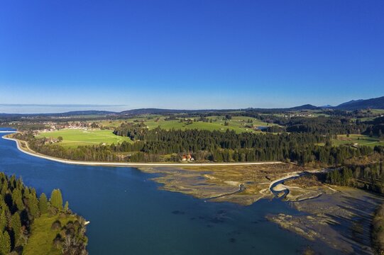 Premer Lechsee, estuary delta Lech at low tide, Prem, region F&uuml;ssen, Ostallg&auml;u, Bavaria, Germany, Europe