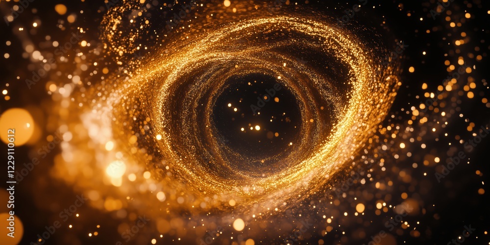 Aufkleber golden swirling vortex of light and particles creating a mesmerizing cosmic effect with depth and sp