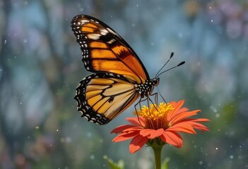 Fototapeta premium A close-up of a Common Tiger Butterfly with vibrant orange and black markings