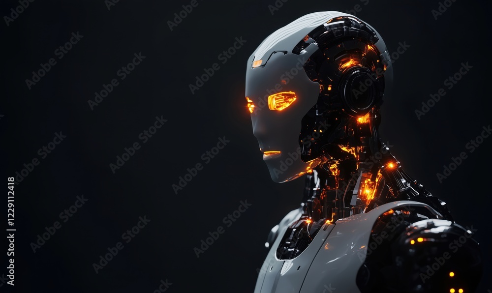 Aufkleber futuristic humanoid robot with glowing features and intricate circuitry, showcasing advanced technol