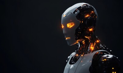 Futuristic humanoid robot with glowing features and intricate circuitry, showcasing advanced technology and design